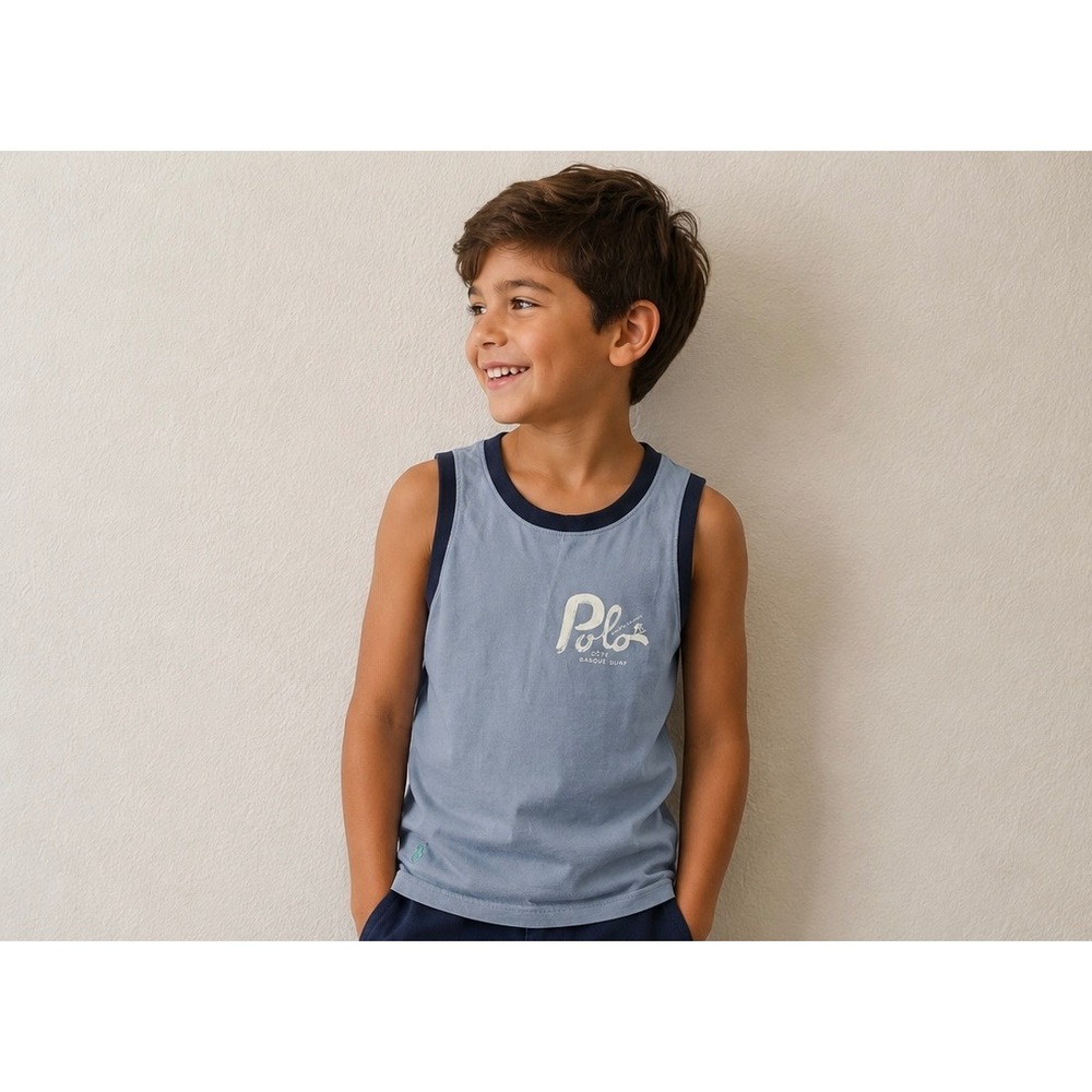 Polo Ralph Lauren Boys Blue Ringer Tank Top Cote Basque Surf Graphic Size 8 S/P